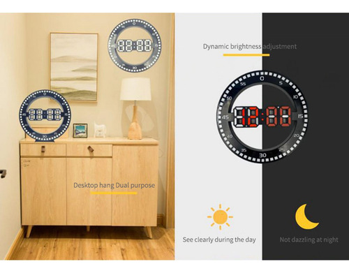Reloj De Pared Digital Moderno 3d Led Alarma De Luz Blanca