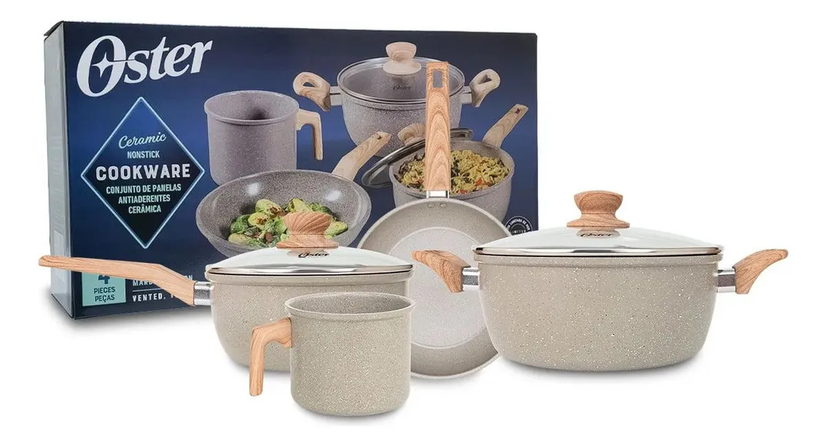 Jogo ​de Panelas Oster Marble Edition com Cerâmica Antiaderente para Indução – 4 Peças Cinza Dust