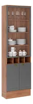 Comprar Cristaleira Com 2 Portas E 2 Portas De Vidro 70 Cm Cor Nogal Com Cinza Titânio
