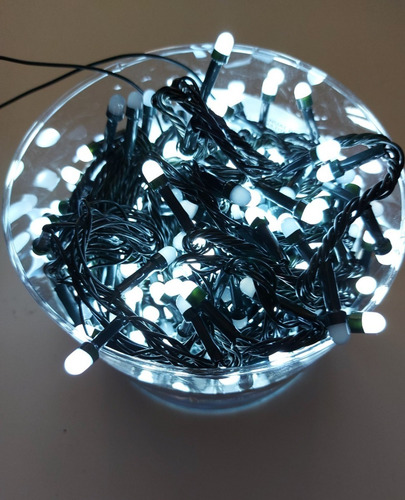 Imagen 6 de 6 de Serie Navideña 500 Luces Led Foco 8mm Blanco Cable Verde