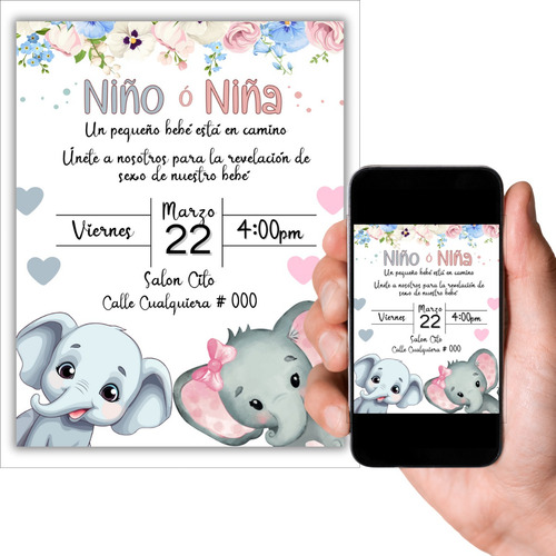 Invitación Digital Revelación De Género Baby Shower Azulrosa