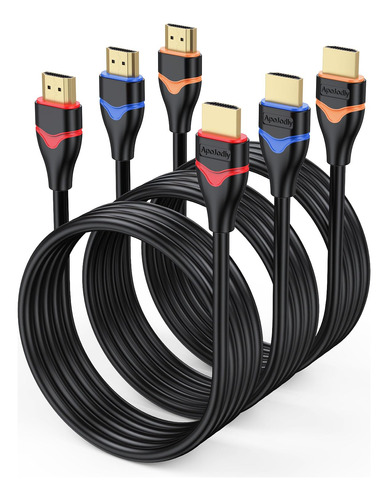 Apojodly Cable Hdmi 2.1 De 8k De 6 Pies, Paquete De 3, Cabl.