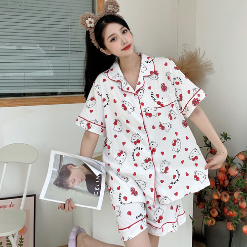 Pijama De Verano Para Mujer Con Diseño De Gato Hello Kitty