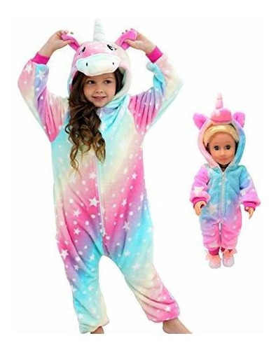 Pijamas Unicornio Niñas Con Muñeca A Juego.