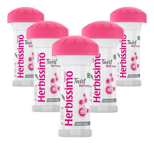 Antitranspirante em creme Herbíssimo Twist Bio Protect Híbisco Twist híbisco 45 g pacote de 5 u