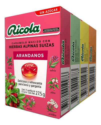 Pastillas Ricola 4 Pack Sin Azúcar