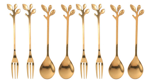 Cucharas Y Tenedores Para Café Tableware Gold Leaf, Paquete