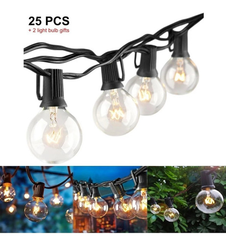 Imagen 1 de 10 de Serie Luces Vintage Para Exteriores 25 Focos G40 7.5mt