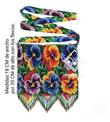 Bolsa/mariconera De Flores Tejida A Mano En Chaquira-huichol