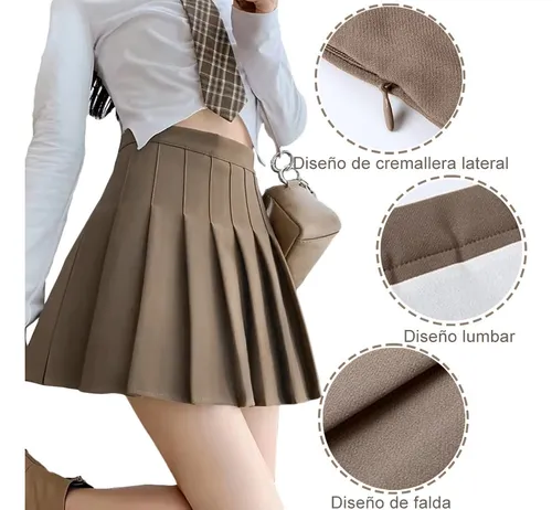 . Elegante De Falda Plisada A Color Sólido Tableada Con