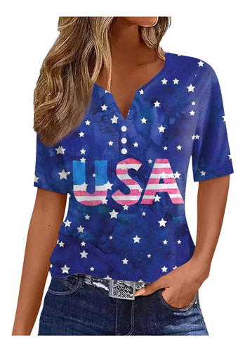 Camiseta Corte Clasico Tops Verano Manga Corta Moda Blusa V