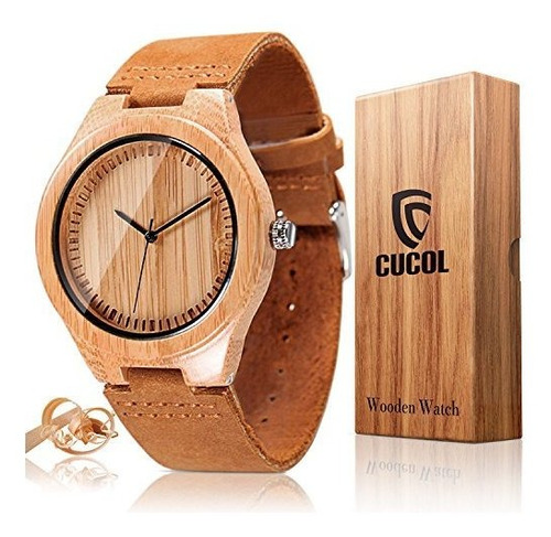 Reloj De Madera De Bambu Cucol Para Hombres Con Correa De Pi