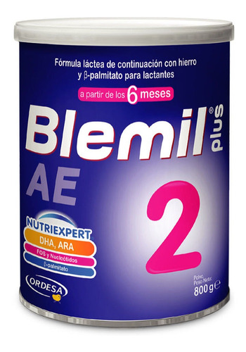 Leche de fórmula en polvo Ordesa Blemil Plus 2 AE Nutriexpert en lata de 1 de 800g a partir de los 6 meses