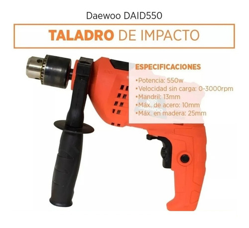 Kit Daewoo Amoladora Angular 750w + Taladro Percutor 550w Naranja