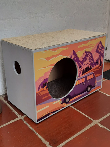 Imagen 2 de 4 de Casa Para Gatos, Con Rascador Y Acolchada Diseño Retro 60x40