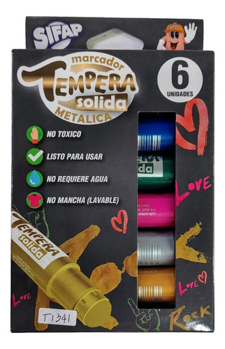 Marcador Tempera Solida Metálica X6 Sifap  No Tóxico