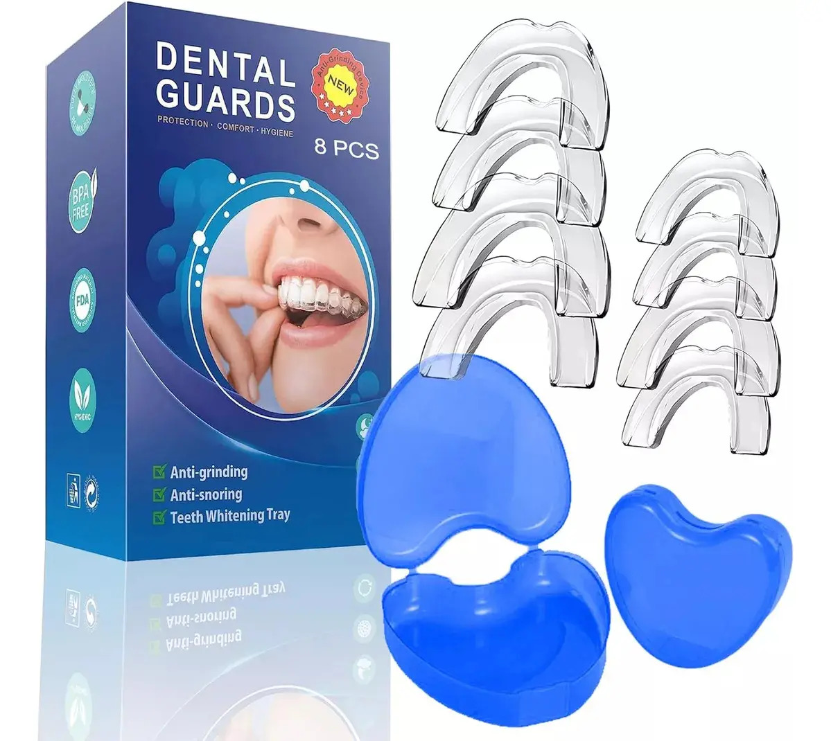 XTWE Guarda Dental Bruxismo 8 Piezas Moldeable Anti Ronquido Rechinamiento Dentadura
