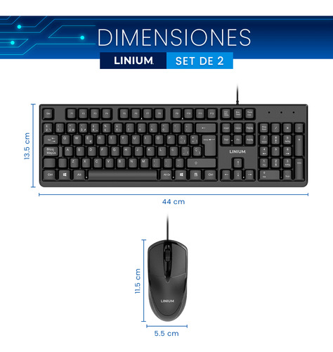 Set De 2 Teclado Y Mouse Kit Combo Alambrico Linium Oficina