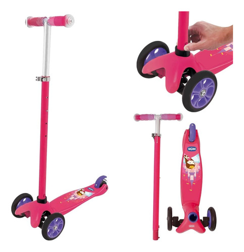 Patinete Infantil Triciclo Regulável Com Freio Rosa