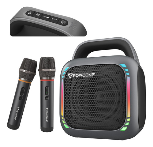 Máquina De Karaoke Portátil Con 2 Micrófonos Inalámbricos