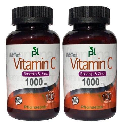 2x Vitamina C 1000mg 100 Un / Formula Zinc+rose Hips / Vegan