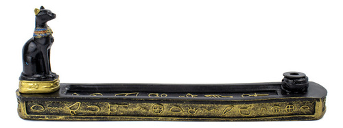 Incensário Canaleta Bastet 24 Cm Preto E Dour. Em Resina