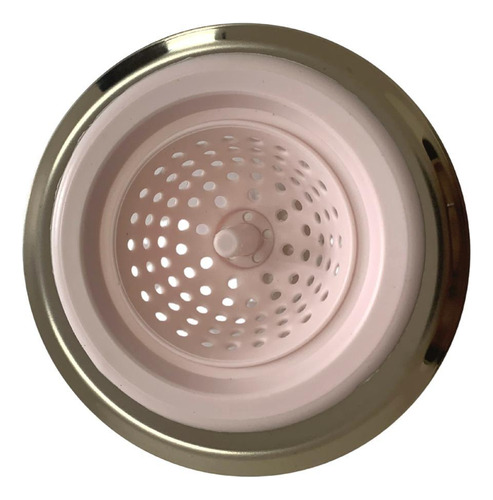 Ralo De Pia Em Silicone E Aço Inox Redondo 11,5x5cm Rosa