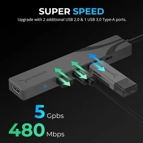 Hub Usb-c Sabrent Multipuerto Con Fuente Y 3 Puertos