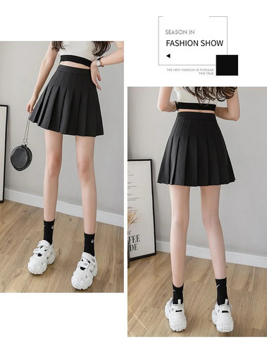 Minifalda Plisada Negra De Cintura Alta Para Niña, Uniforme