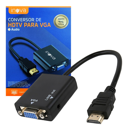 Cabo Conversor Adaptador Hdmi Para Vga Com Saída Áudio P2