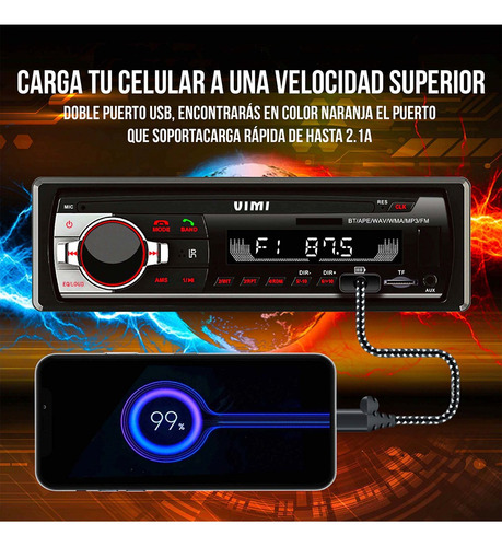 Auto Estéreo Asistente Voz 2 Bluetooth 2 Usb Carga Rápida Fm