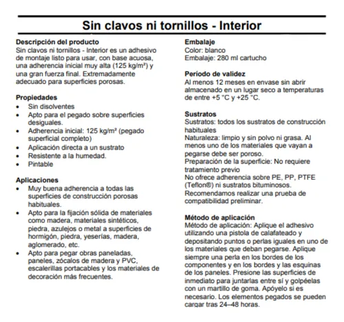 Adhesivo No Más Clavos Ni Tornillos Soudal 280ml