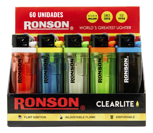 Pack 60 Unidades Ronson Clearlite Piedra Transparente