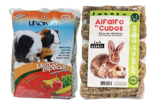 Alimento Cobayos Mezcla Especial 1.8 Kg + Alfalfa Cubos