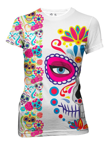 Playera Sublimada Mascara Blanca Día De Muertos 100% Lavable