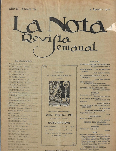 La Nota -  Revista Semanal. Nº 104 - 4 Agosto 1917