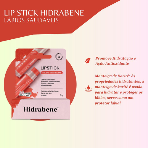 Stick Labial Hidratante Sabor Frutas Vermelhas Hidrabene 5g