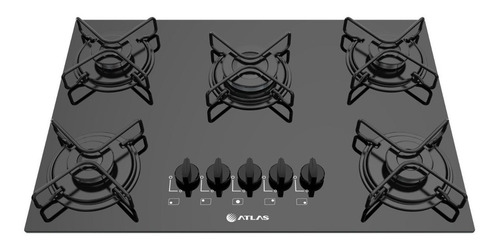 Cooktop À Gás 5 Bocas Atlas Agile Preto Com Mega Chama
