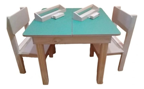 Mesa Pizarron Tapa Doble Y 4 Sillas Infantiles