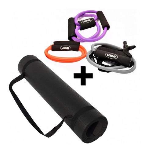 Imagem 1 de 7 de Kit Com 3 Extensores Elástico Tensão Media +colchonete 1,70m