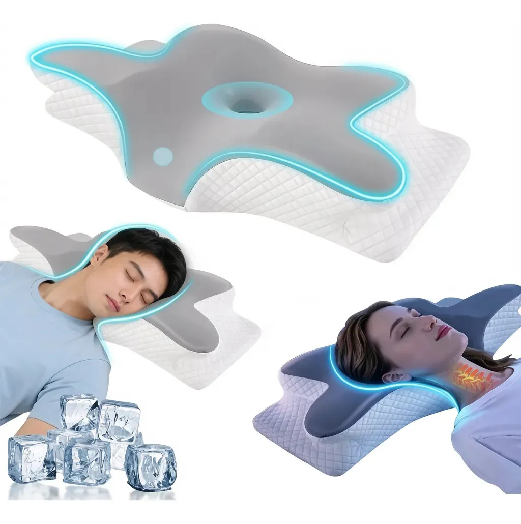 Almohada Ortopedica Cervical Para Cuello De Gel Memory Foam Gris