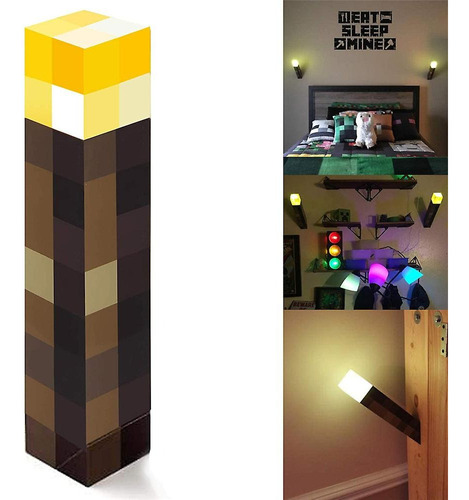 Lámpara Antorcha Led Minecraft Brownstone Luz Noche 3 Modos