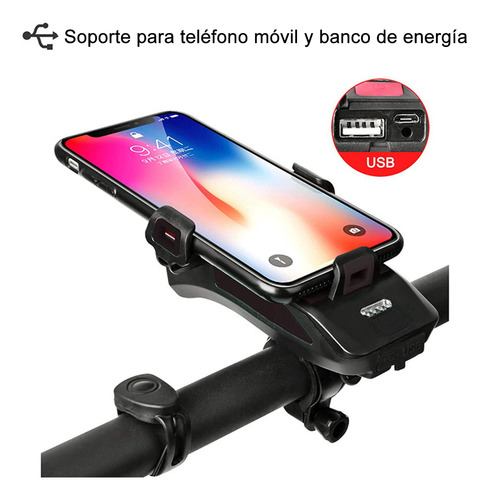 Luces Bicicleta Led Recargable Usb Con Luz Trasera Y Claxon Negro