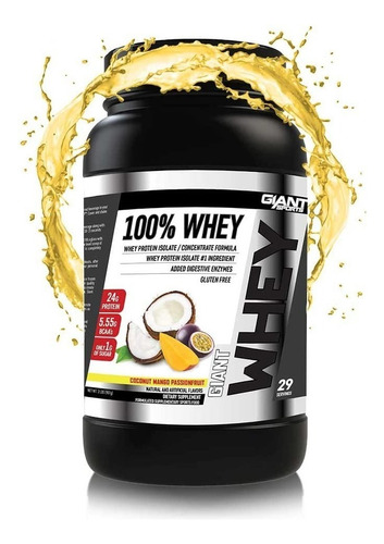 Giant Sports 100% Whey Protein Isolate 2 Lbs (907g) 28 Srv Sabor Coconut Mango Passion Fruit
