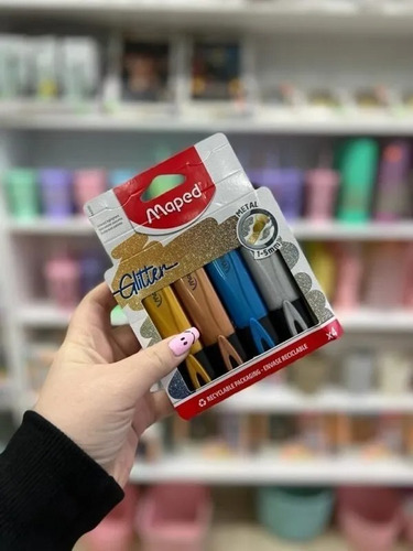 Imagen 4 de 6 de Resaltador Marcador Maped Glitter Pastel Pack X4 Colores Edu
