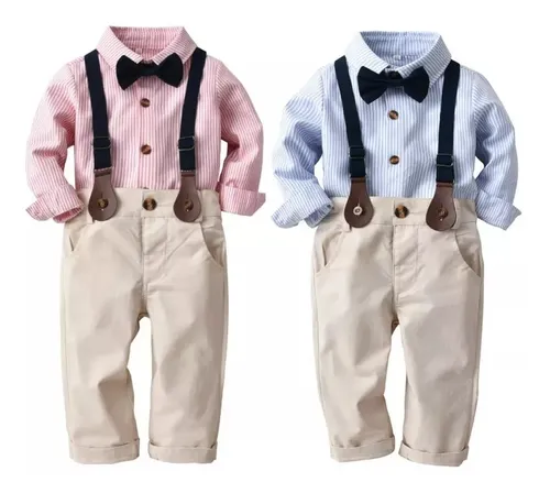 Traje Elegante Niño Tirantes Camisa O Azul