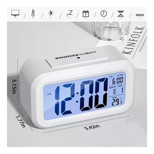 Reloj Despertador Digital Luz Lcd Temperatura Fecha
