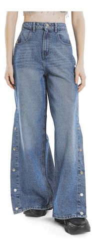 Jeans Wide Leg Botones C&a De Mujer