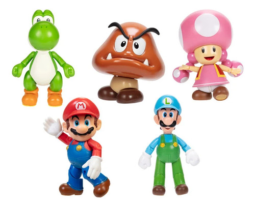 Set De 5 Figuras Mario, Wave 36, 10cm Altura Articulada