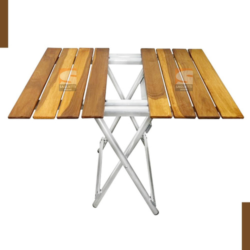 Imagen 6 de 9 de Mesa Plegable Ratona Aluminio Madera Nativa 60x50 Exclusiva